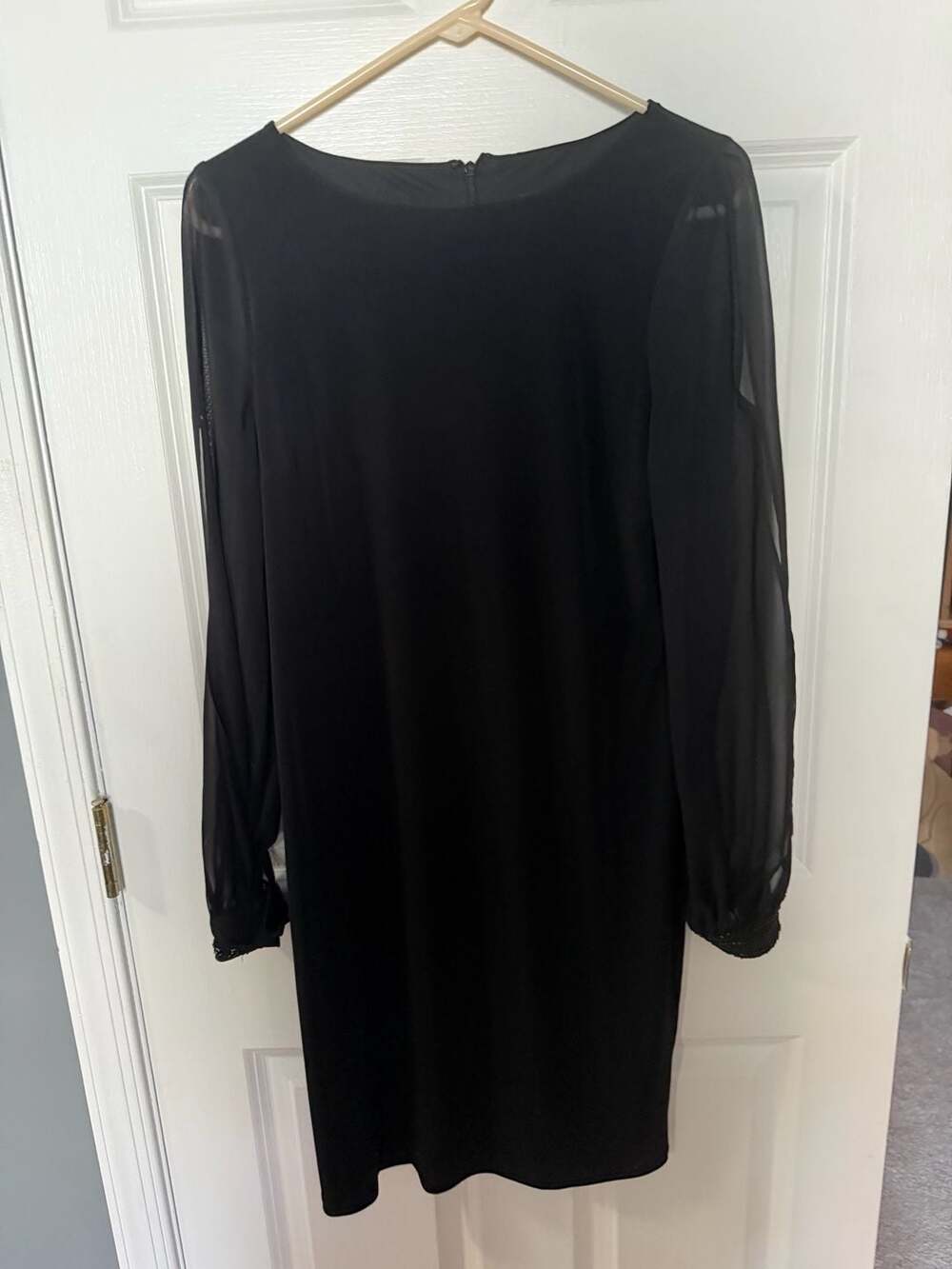 Ivanka Trump Women's Black Long Sleeve Sheath Dress with Sheer Sleeves